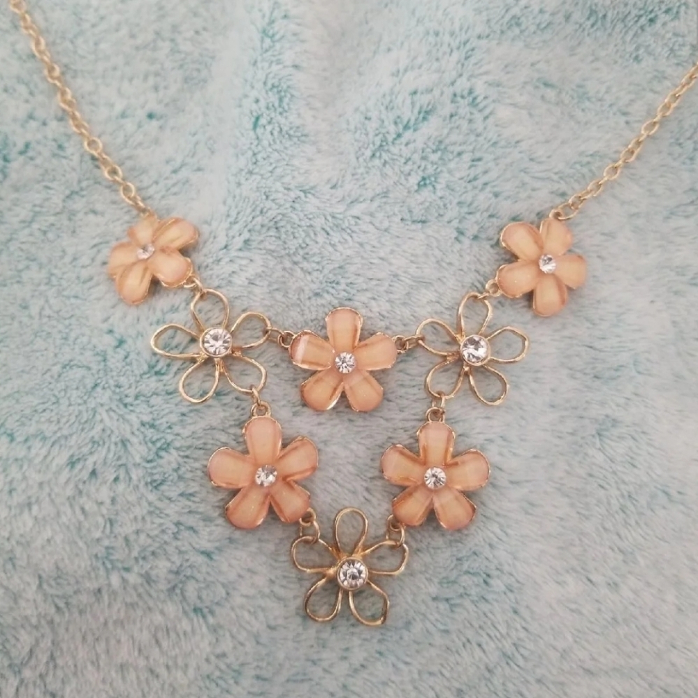 Pink / Gold Flower / Floral necklace